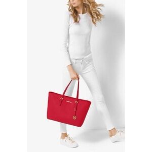 Michael Kors Jet Set Travel Large Red Saffiano Leather Tote Bag w Dust Bag